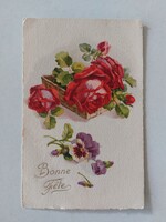 Régi virágos képeslap 1926 levelezőlap árvácska rózsa kosárban