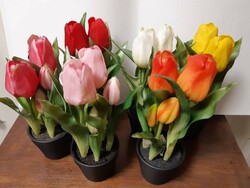 Artificial flower in a pot: true-to-life tulip, lily of the valley bouquet