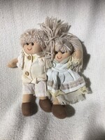 Textile doll pair, vintage rag doll boy and girl figures