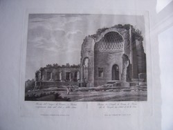 Antik római templom (Vénusz temploma) romja 19. századi metszeten - keretben, üveg alatt