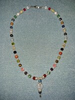 Multi-chakra necklace with a rose quartz heart and many, many precious stones - many, many handmade jewels