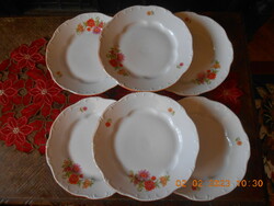 Zsolnay flat plate with flower pattern, 6 pcs