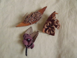 Handmade coat pin brooch made of leather 3 pcs. Together