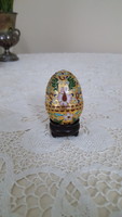 Beautiful egg-shaped jewelry holder with compartment enamel, with wooden holder