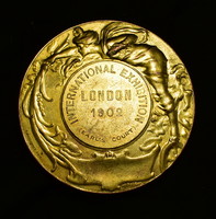 Art Nouveau gilded bronze plaque: 1902 London International Fair