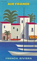 Vintage utazási plakát reprint Francia Riviéra Air France mediterrán kikötő tengerpart kisváros