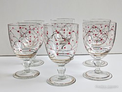 Set of 6 fancy red polka dot stemmed glasses