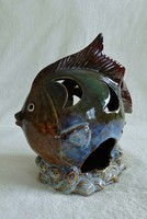 Large ceramic fish, fish ornament or candle holder
