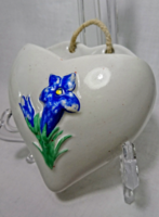 Old embossed blue flower painted heart-shaped holy water or napkin holder.
