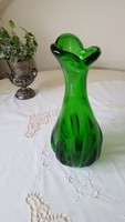 Beautiful thick ribbed green glass vase