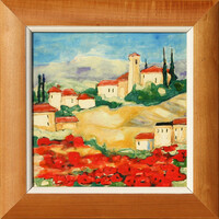Margit Fehér: Tuscan landscape - fire enamel - framed 27x27cm - artwork 20x20cm - 22/113