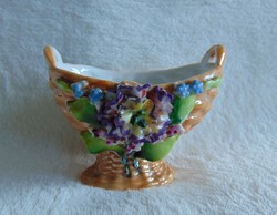 Antique porcelain basket with colorful flowers