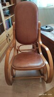 Wooden rocking chair with leather upholstery
