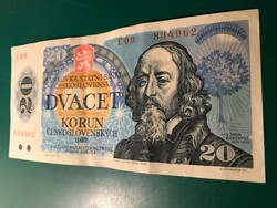 DVACET KORUN 20 csehszlovák Korona,bankjegy,1988.-ból.Forgalomban volt.