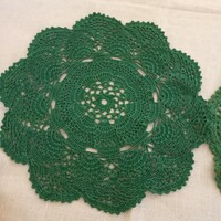 2 grass green crochet tablecloths