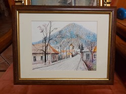 Podolyák Vilmos pasztell grafika, , méret 29x39 cm+paszpartus, üvegezett keret