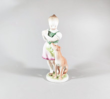 Herend, an envious little girl with a hungry dog, hand-painted porcelain figure, flawless! (I216)