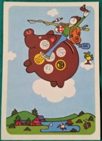 OTP Ifjúsági Takarékpénztár régi képeslap,grafikus malacpersely Forint