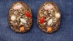 A pair of art deco silver-plated ear clips decorated with real stones