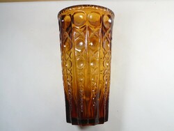 Retro régi üveg váza barna színű domború mintás