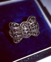 Old silver bow ring with marcasite stones