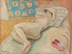 Cyprián majerník - reclining nude with slippers - reprint