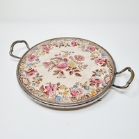 Antique copelands spode faience tray with metal frame