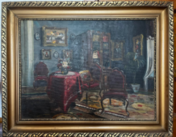 Large antique oil painting, interior