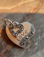 Marked silver heart with marcasite stone. Silver pendant