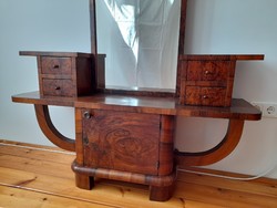 Art deco dressing table, mirrored vanity cabinet