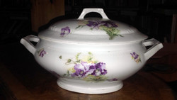 Antique soup bowl with poppy flower cover