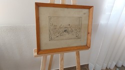 (K) etching by Miklós Peppers, signed with a 48x39 cm frame.