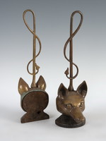 Pair of bronze fox head door supports
