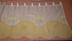 White yellow embroidered stained glass curtain. 78 X 55 cm + 5 cm for the ear