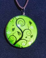 Tree of life green double large glass lens necklace new! (2079)