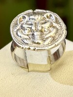Tigrisfejes ezüst gyűrű