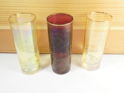Retro old gold-rimmed, colored tube glass tube glass glass set, oblong glass, 3 pieces approx. 1970s.
