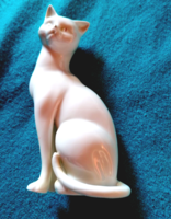 Nagyméretű cica, aranyszemű, fehér porcelán dísztárgy