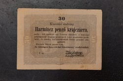 Kossuth bankó szép tartásban, 30 Pengő krajczárra 1849 F.