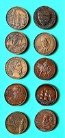 10 Hungarian bronze commemorative medals, 42.5 mm - for collectors