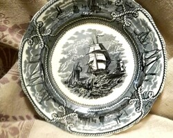 AMERIKAI HAJÓZÁS - FAJANSZ EMLÉKTÁL TÁNYÉR KÍNÁLÓ  - 26 cm - JELZETT