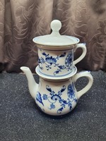 Onion-patterned oriental porcelain teapot with strainer