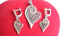 Heart-shaped 925 Silver Pendant and Earrings Set