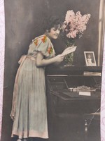 Old postcard 1917 photo postcard lady