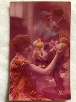 Antik, régi színezett romantikus képeslap                -3.