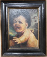 Antique baby painting - oil / canvas