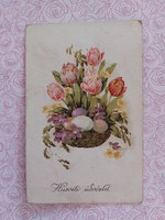 Régi húsvéti képeslap 1935 levelezőlap tulipán ibolya tojás