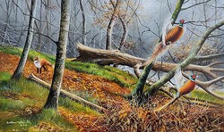 Dabronaki Róka vadászat közben 30x50cm olaj-vászon festmény