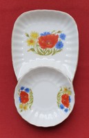 Német porcelán tálka kínáló tányér pipacs búzavirág mintával csészealj