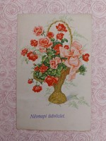 Régi virágos képeslap 1951 levelezőlap rózsakosár